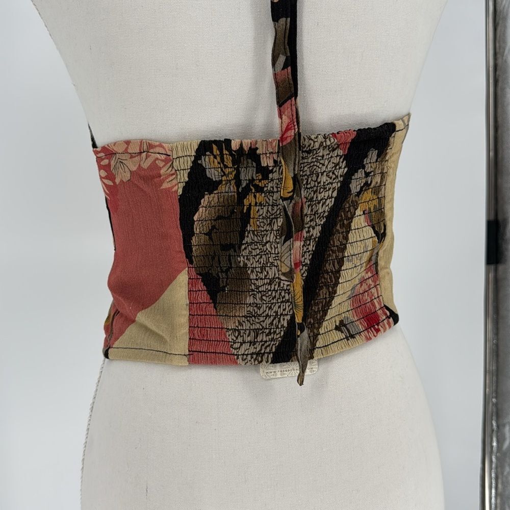NWT Free People Rae Crop Halter Top in Black, Red, & Yellow Print XS - Picture 4 of 9